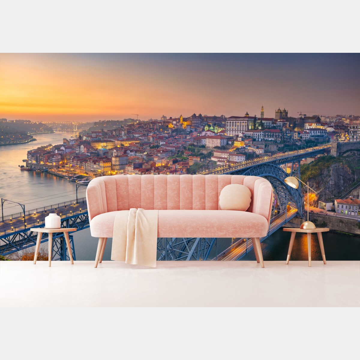 Fototapete porto skyline bei dämmerung mit Dom Luís I – Wallnifity®