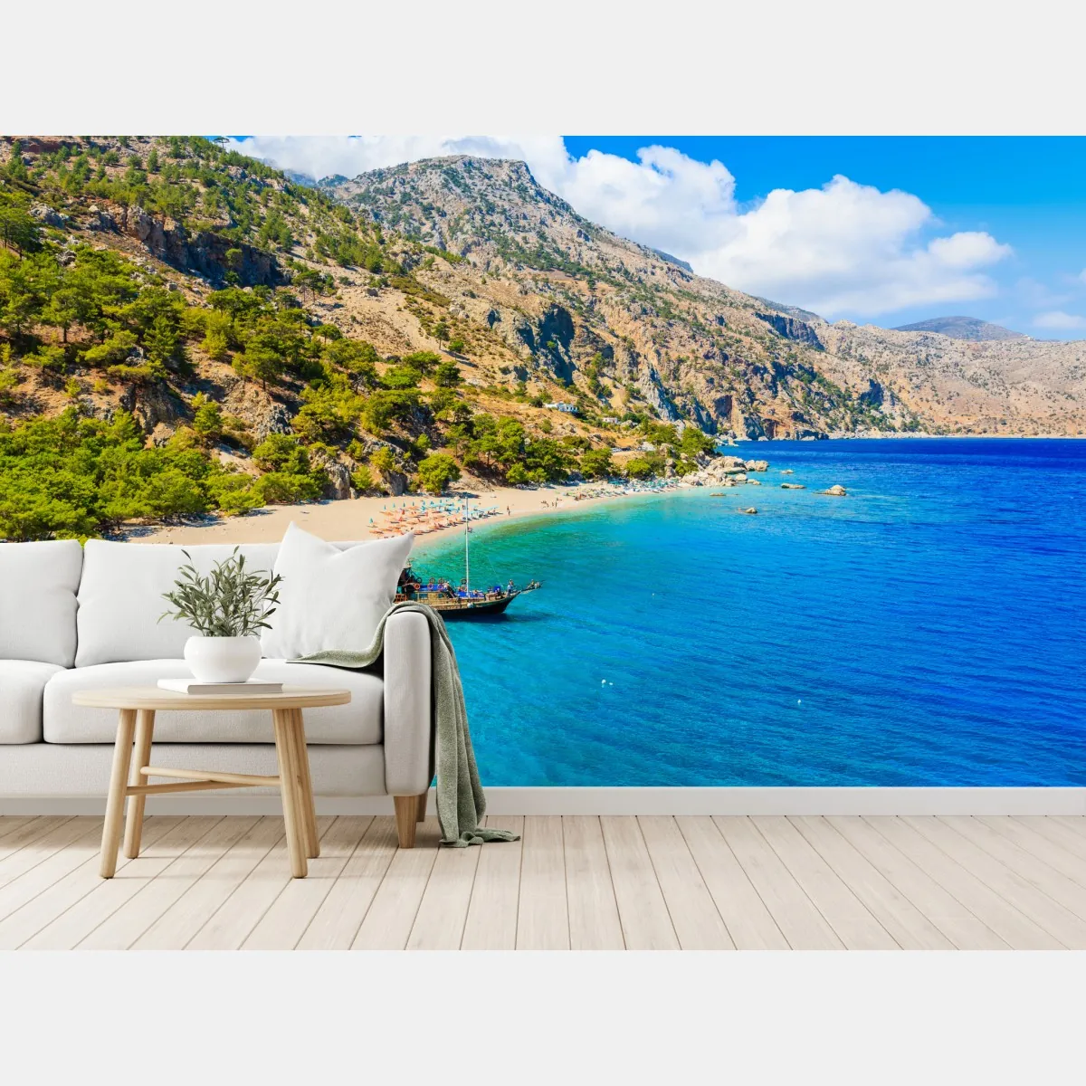 Fototapete segelboot am Apella strand, Karpathos – Wallnifity®