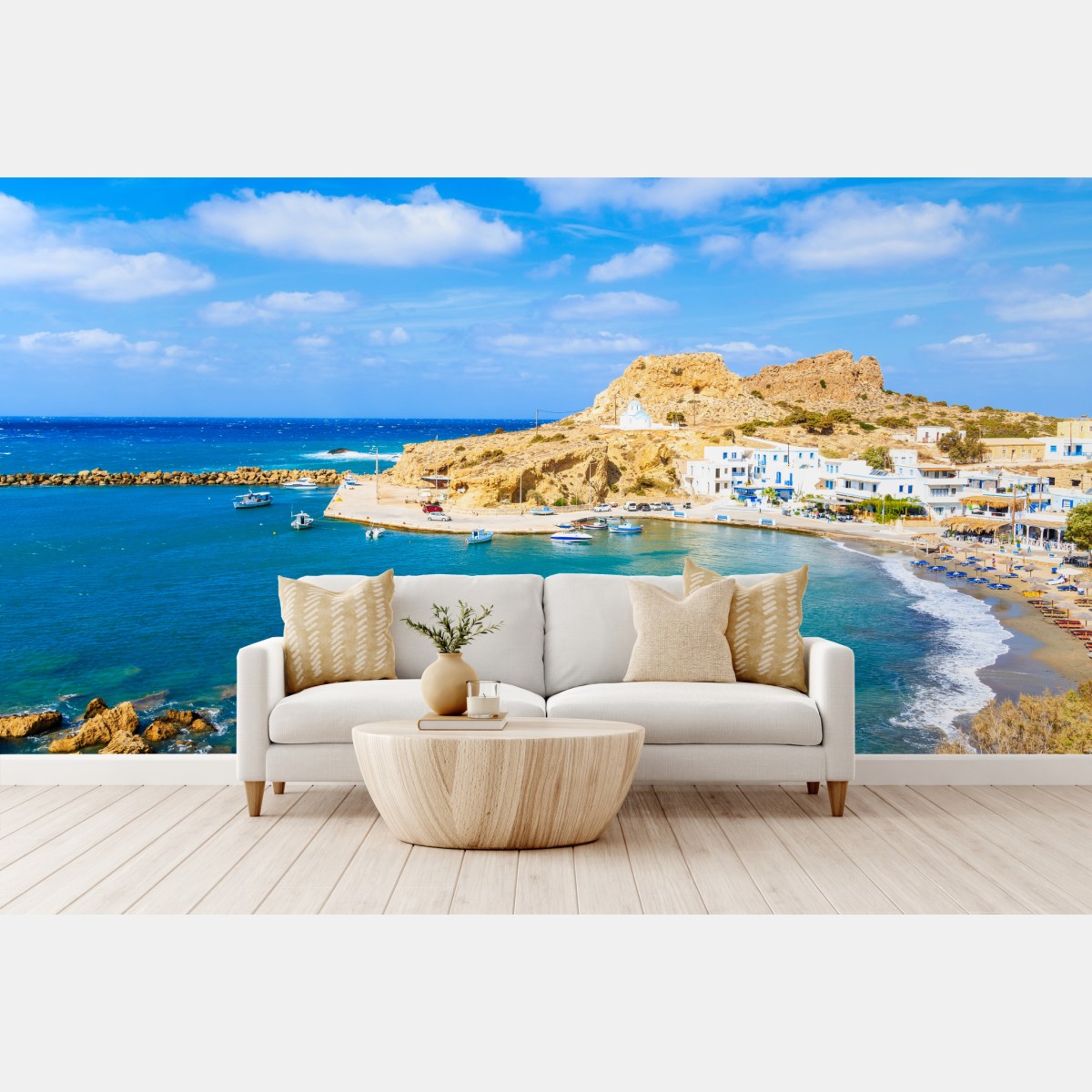 Fototapete sonniger hafen Finiki an der Küste von Karpathos – Wallnifity®