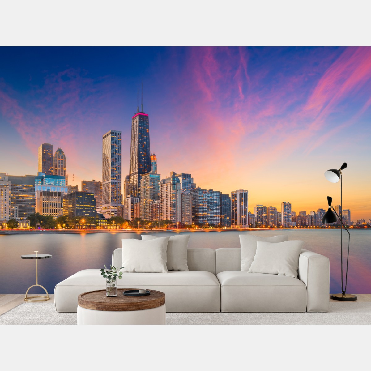 Fototapete Chicago skyline bei dämmerung – Wallnifity®
