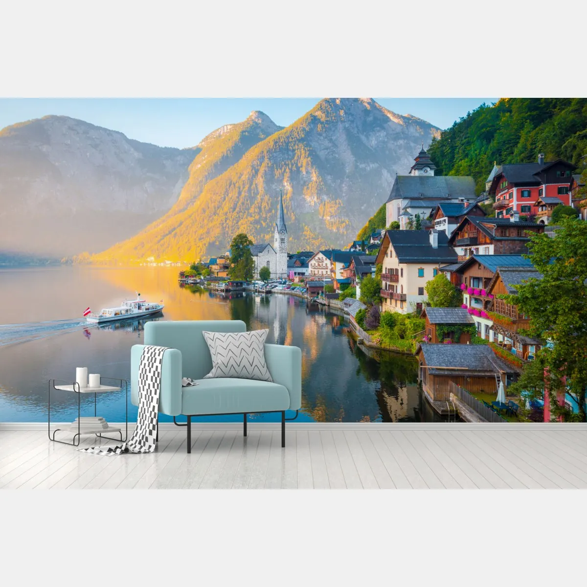 Fototapete morgendlicher lichtglanz über Hallstatt am see – Wallnifity®