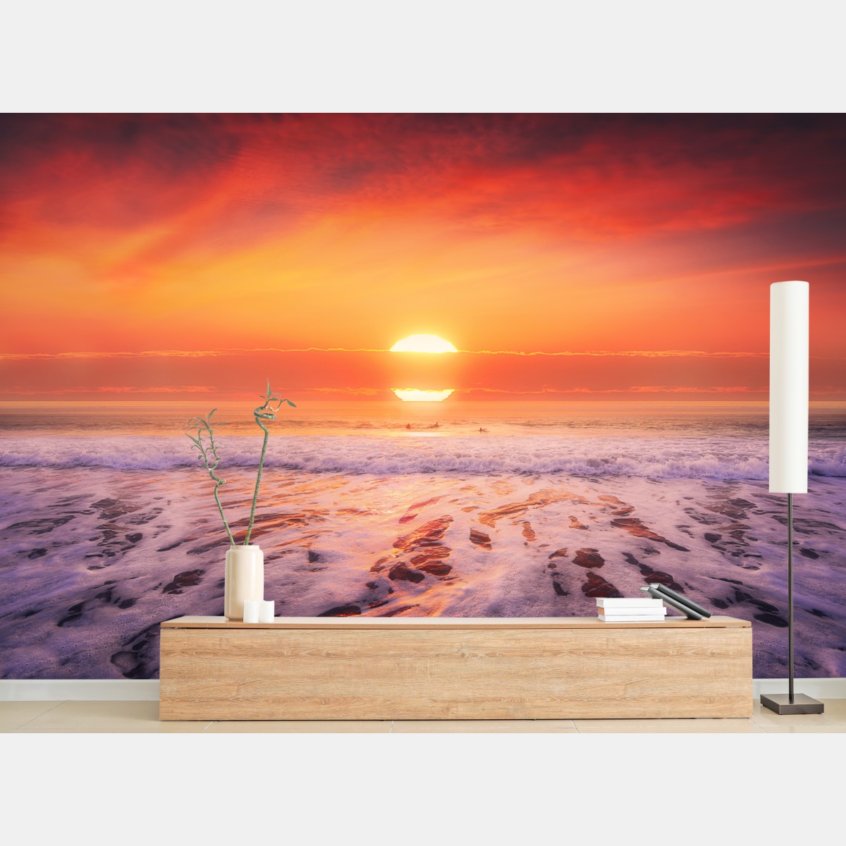 Fototapete goldener sonnenuntergang über ruhigem strand – Wallnifity®