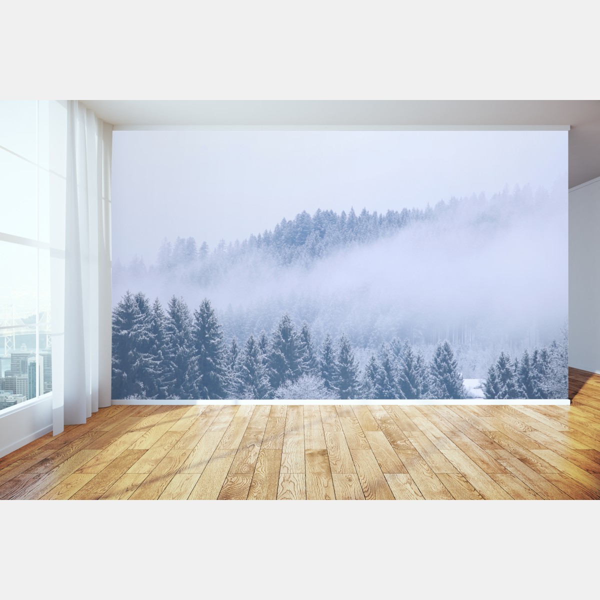 Fototapete winternebel über nadelwald – Wallnifity®