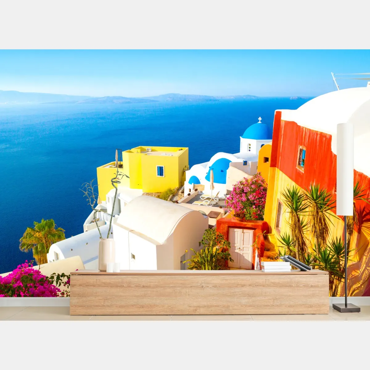 Fototapete sonniges Santorini küstendorf – Wallnifity®