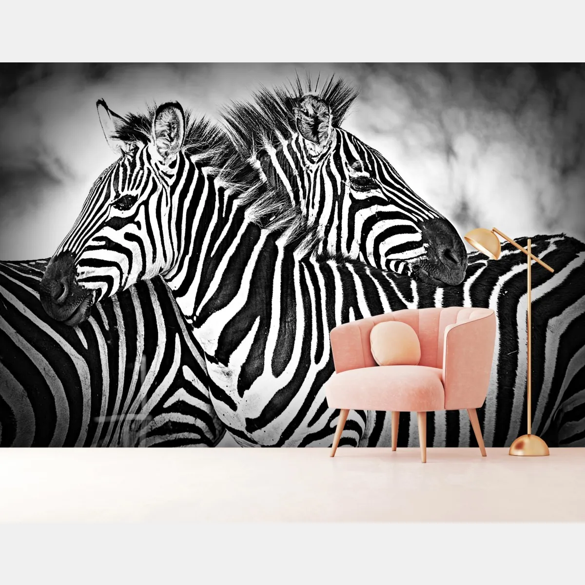 Fototapete intimes zebra-porträt in schwarzweiß – Wallnifity®