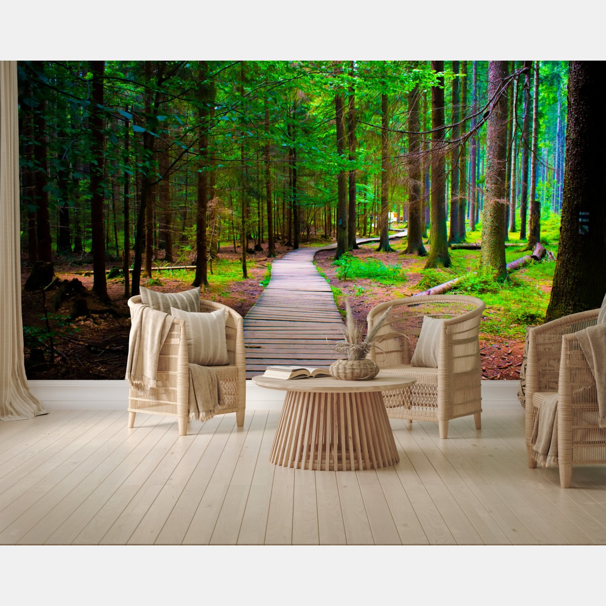 Fototapete ruhiger waldsteg im grünen – Wallnifity®