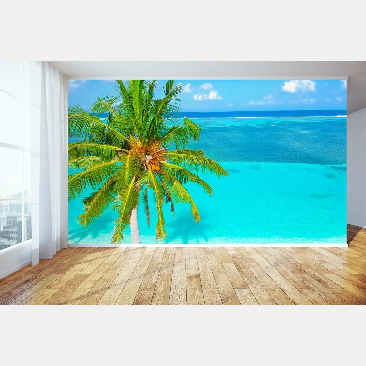 Fototapete tropischer türkisstrand mit palme – Wallnifity®