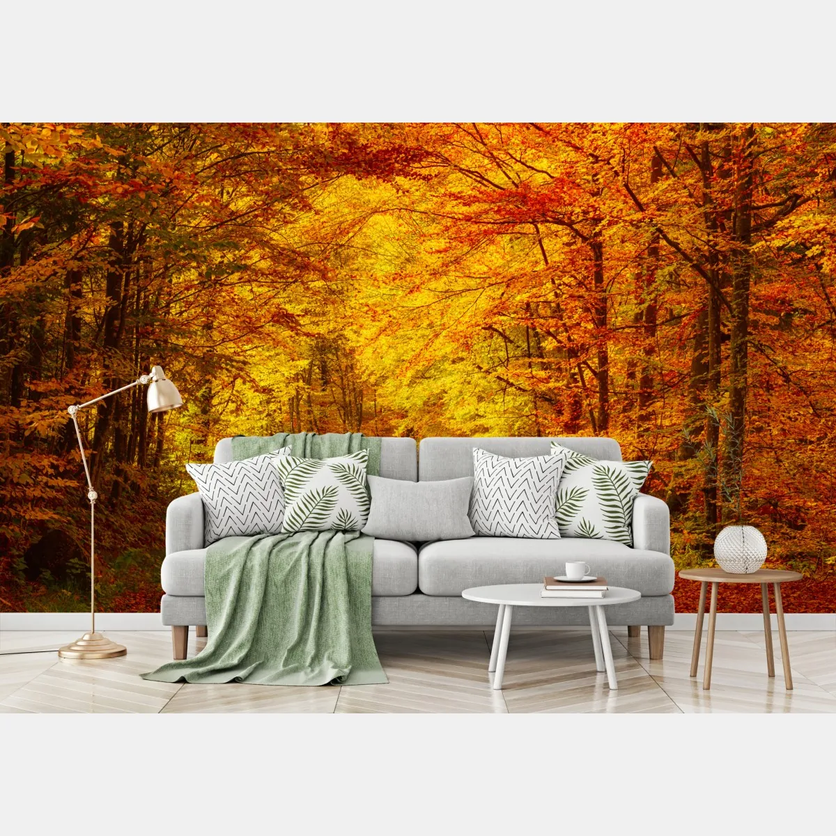 Fototapete goldener herbstwaldweg – Wallnifity®