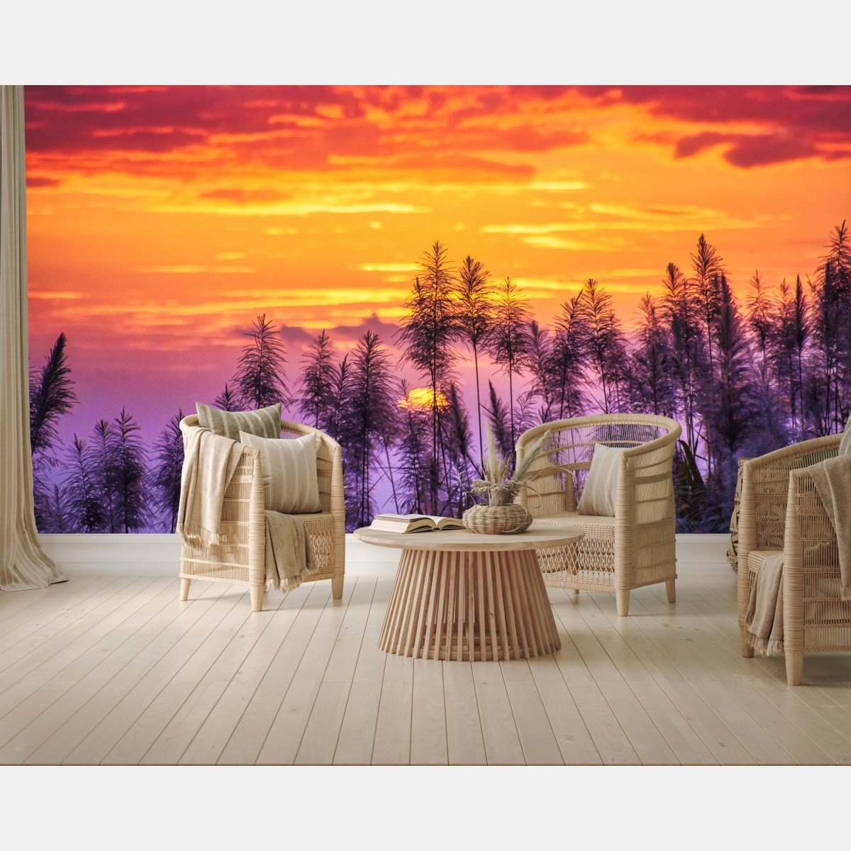 Fototapete goldener sonnenuntergang über wildgräsern – Wallnifity®