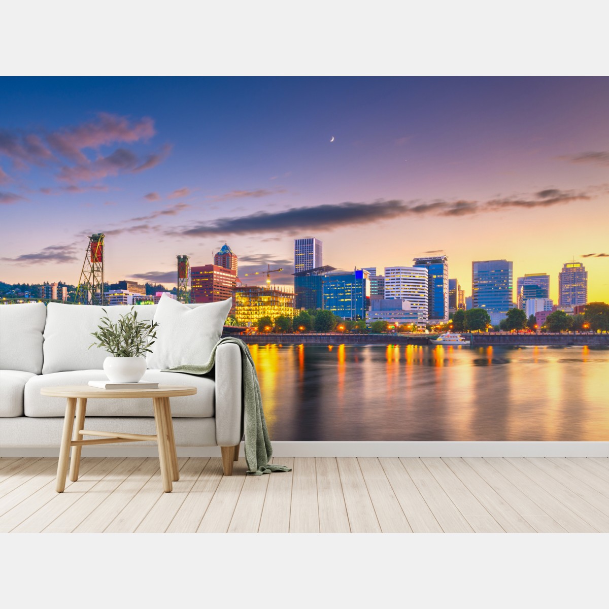 Fototapete Portland skyline in der dämmerung über dem Willamette – Wallnifity®