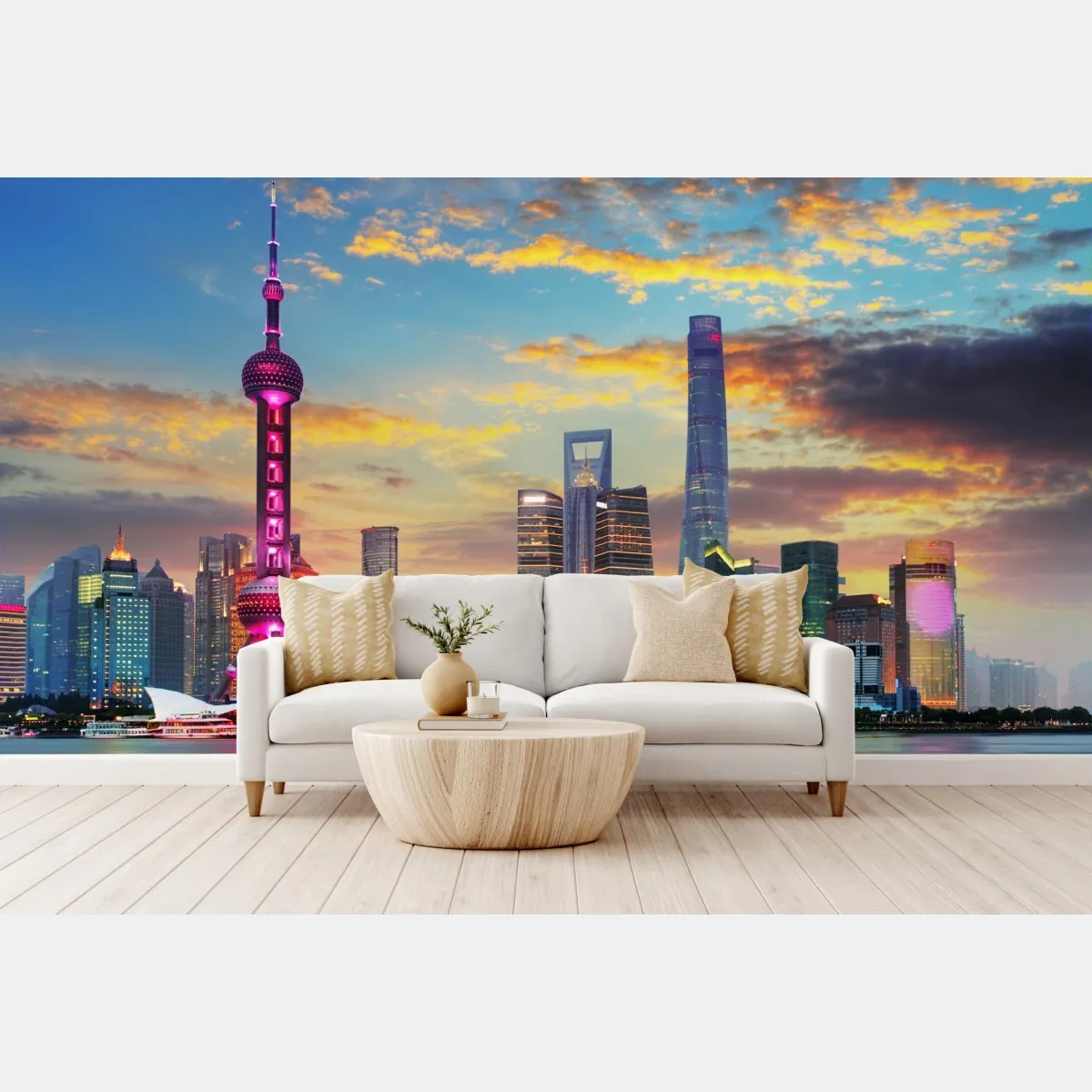 Fototapete Shanghai skyline bei sonnenuntergang – Wallnifity®