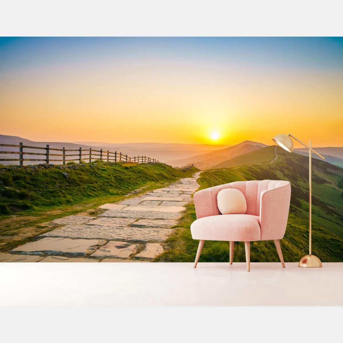 Fototapete sonnenbeschienener gebirgskamm bei sonnenaufgang – Wallnifity®