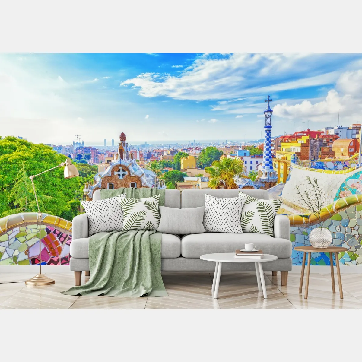Fototapete lebendiges Barcelona Park Güell mosaik panorama – Wallnifity®