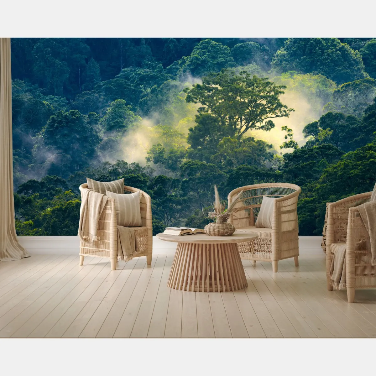 Fototapete nebliger regenwald mit baumkronen – Wallnifity®