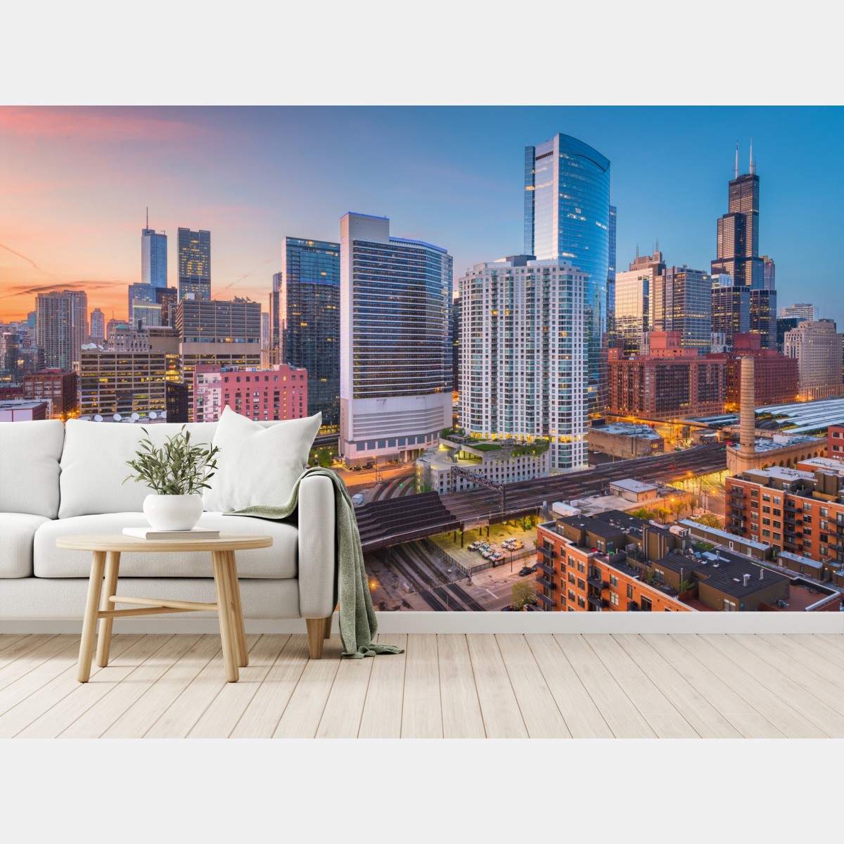 Fototapete Chicago skyline bei dämmerung – Wallnifity®