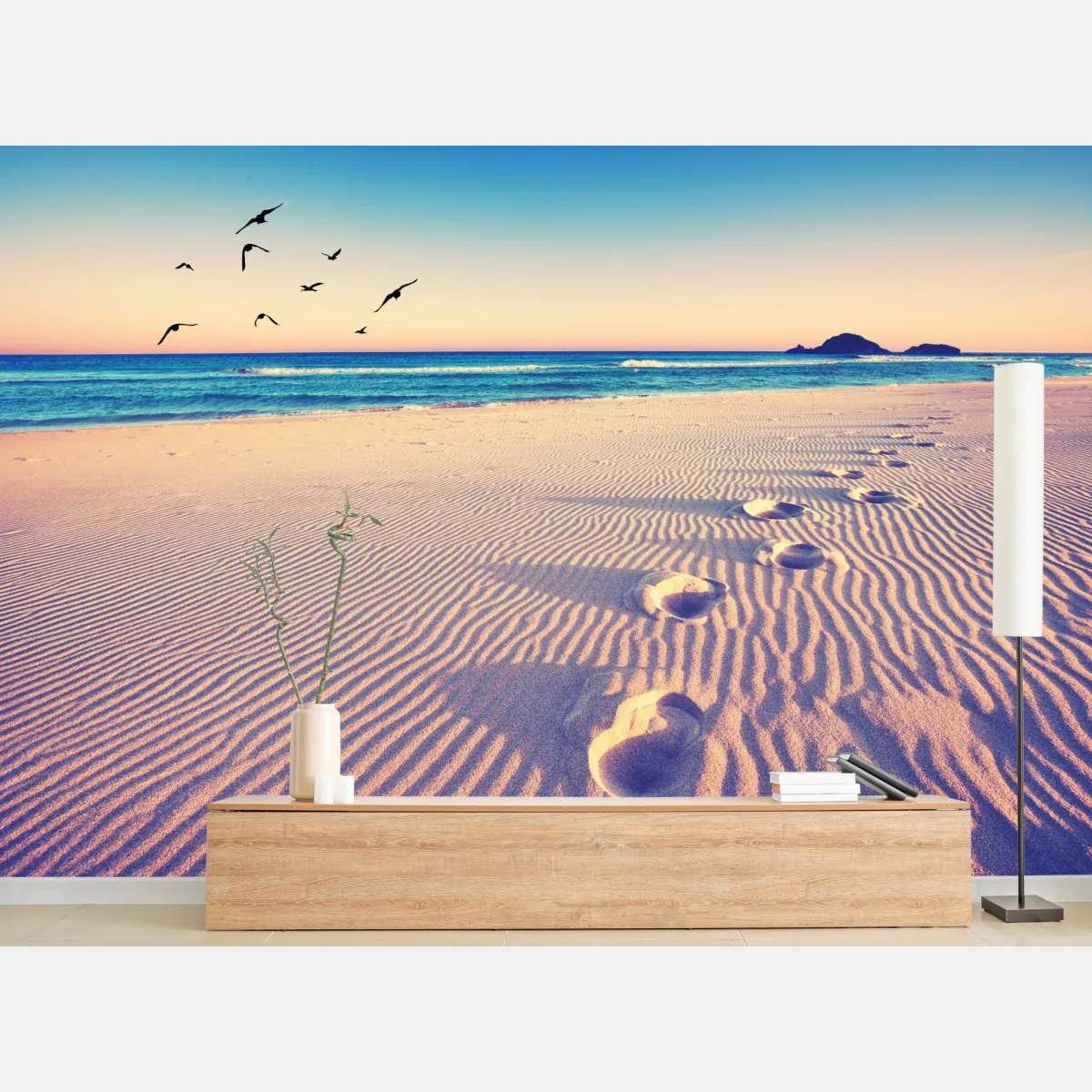Fototapete magische fußspuren am sommerstrand – Wallnifity®