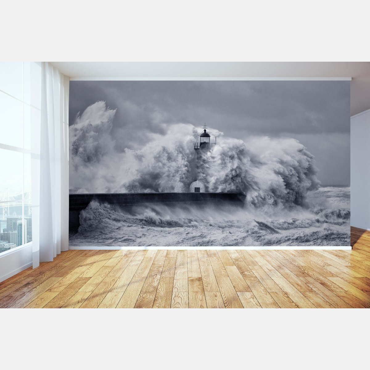 Fototapete leuchtturm von mächtigen wellen umgeben – Wallnifity®