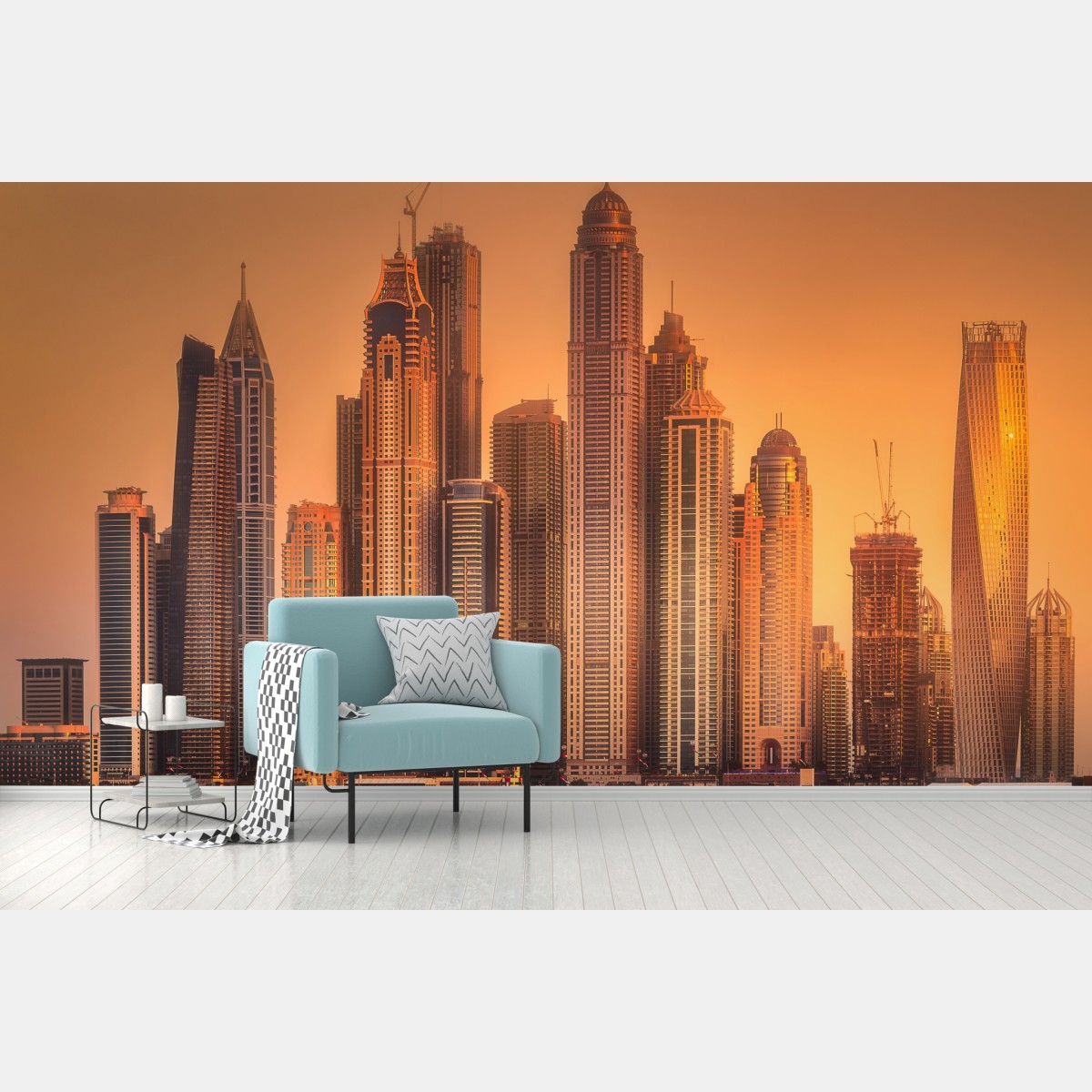 Fototapete Dubai skyline im goldenen licht – Wallnifity®