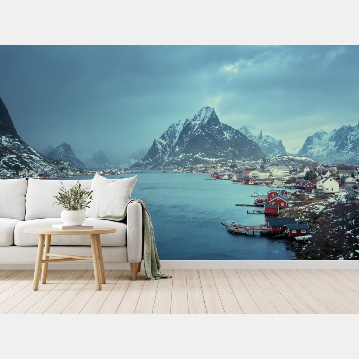 Fototapete Reine winterlicher fjord in den Lofoten – Wallnifity®