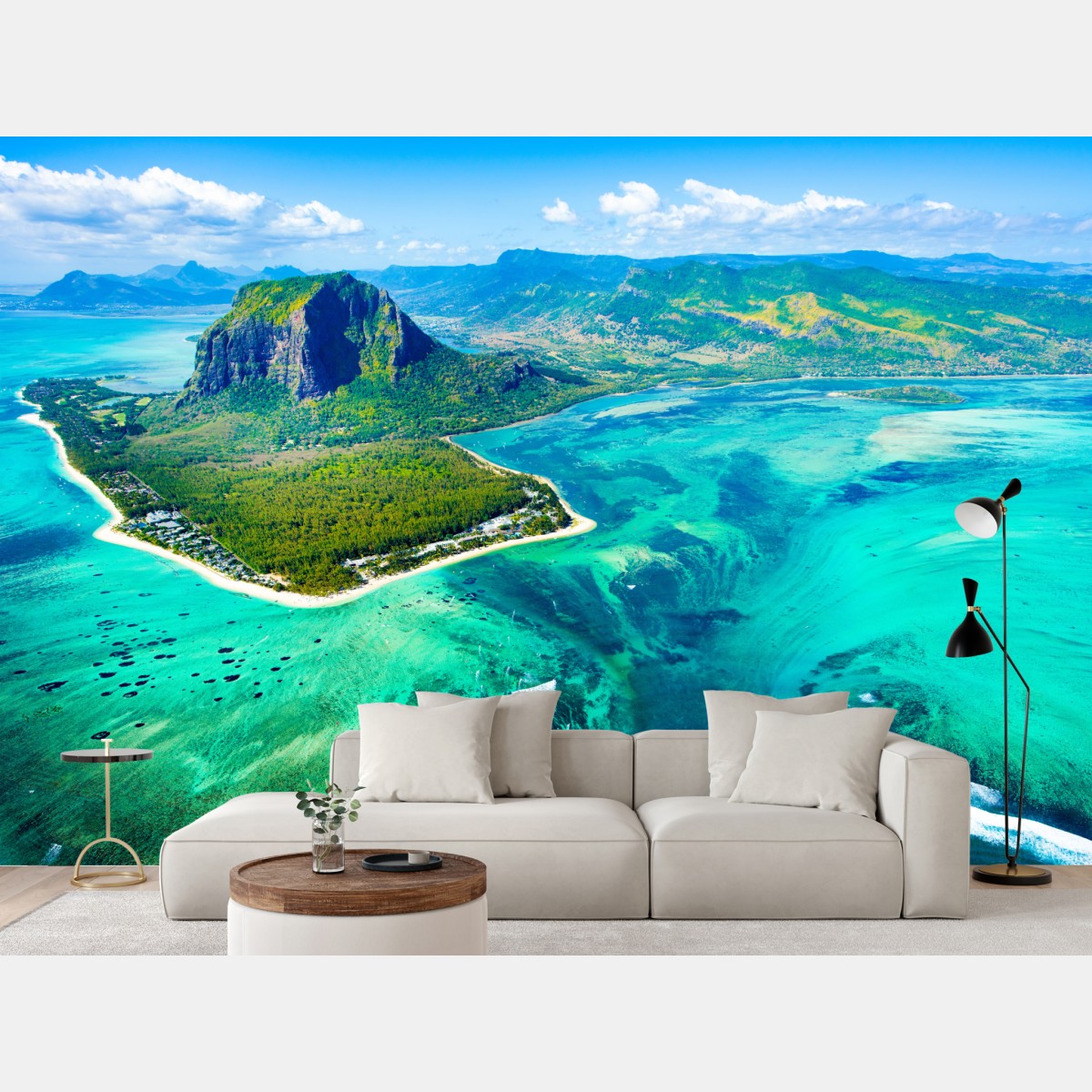 Fototapete türkisfarbene lagune aus der luft, Mauritius – Wallnifity®
