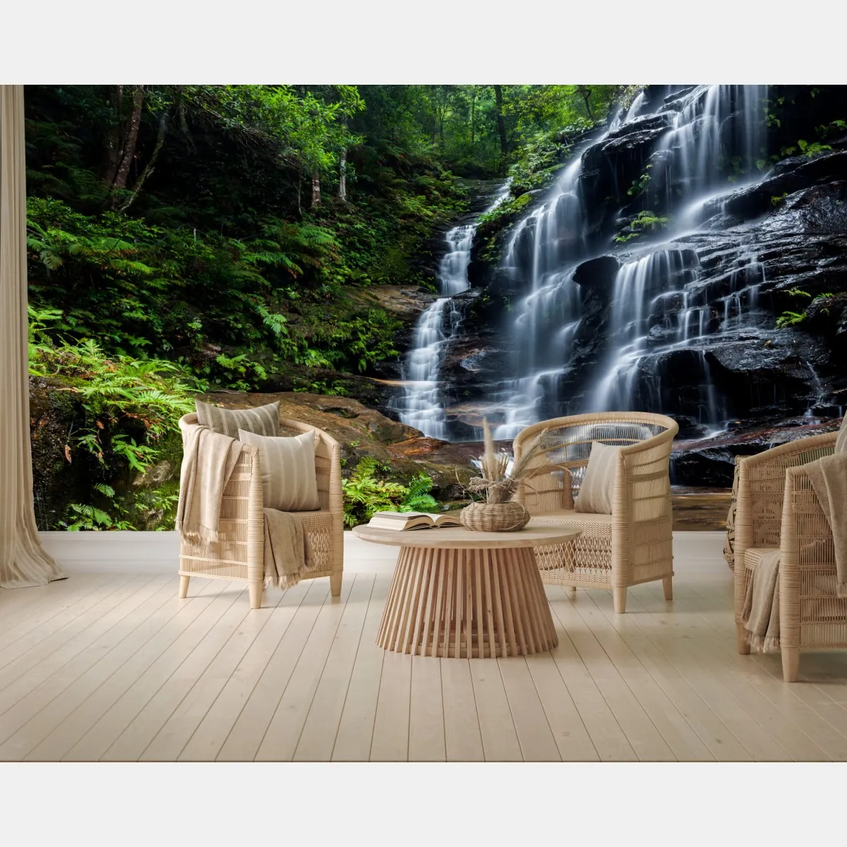 Fototapete ruhiger wasserfall im wald – Wallnifity®