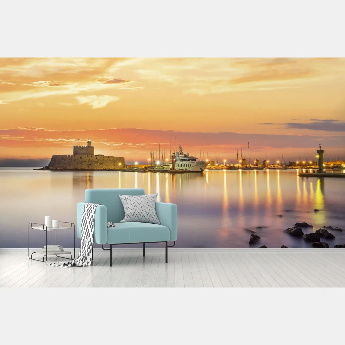 Fototapete festung Agios Nikolaos im Hafen Mandraki, Rhodos – Wallnifity®