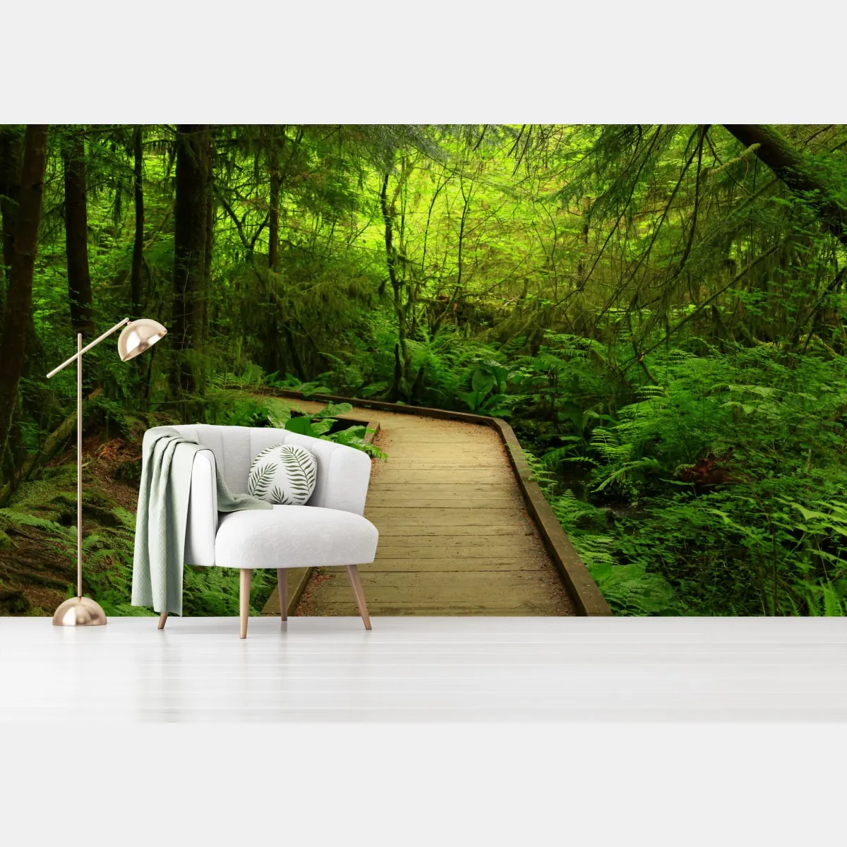 Fototapete ruhiger grüner waldsteg – Wallnifity®