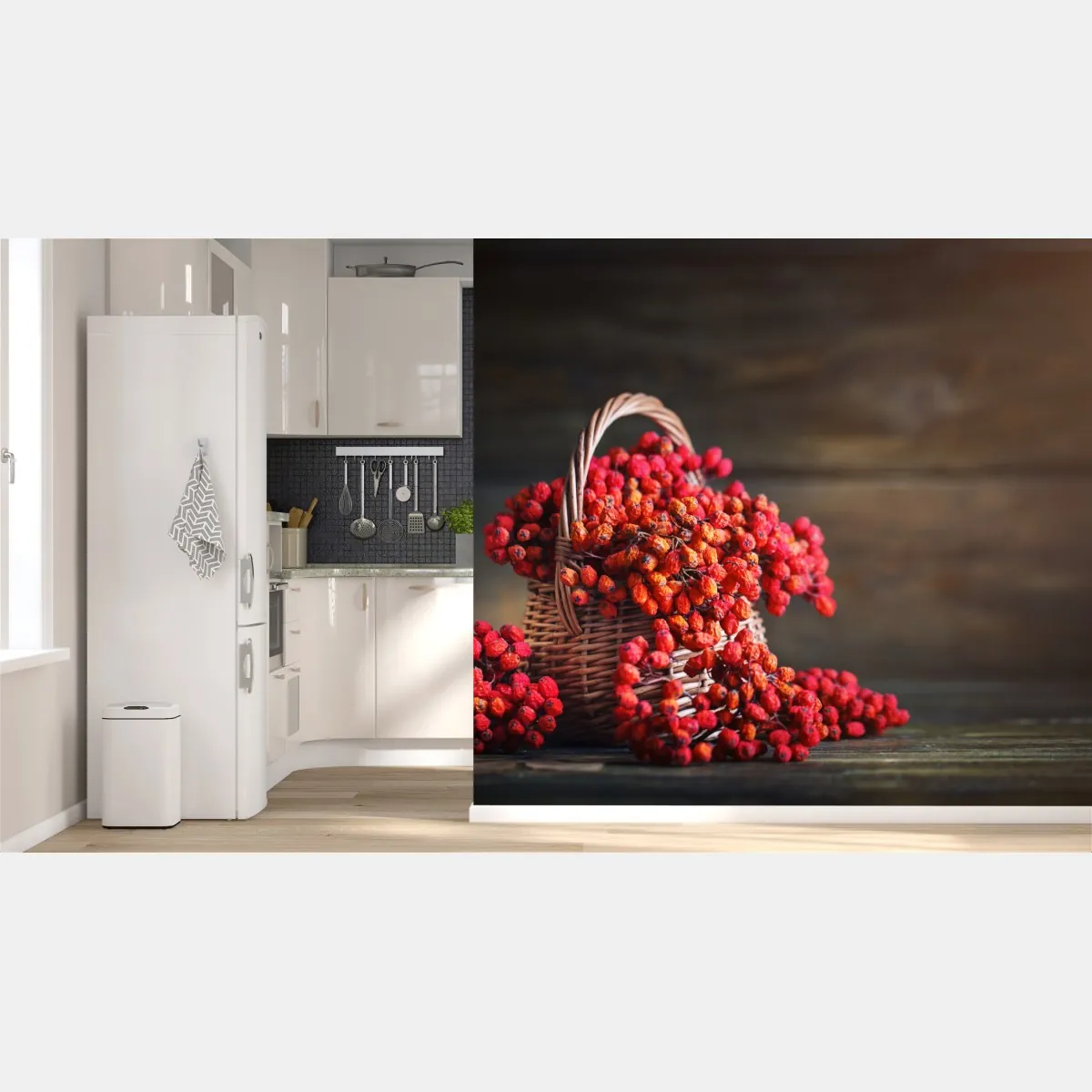 Fototapete herbstliche vogelbeeren im weidenkorb – Wallnifity®