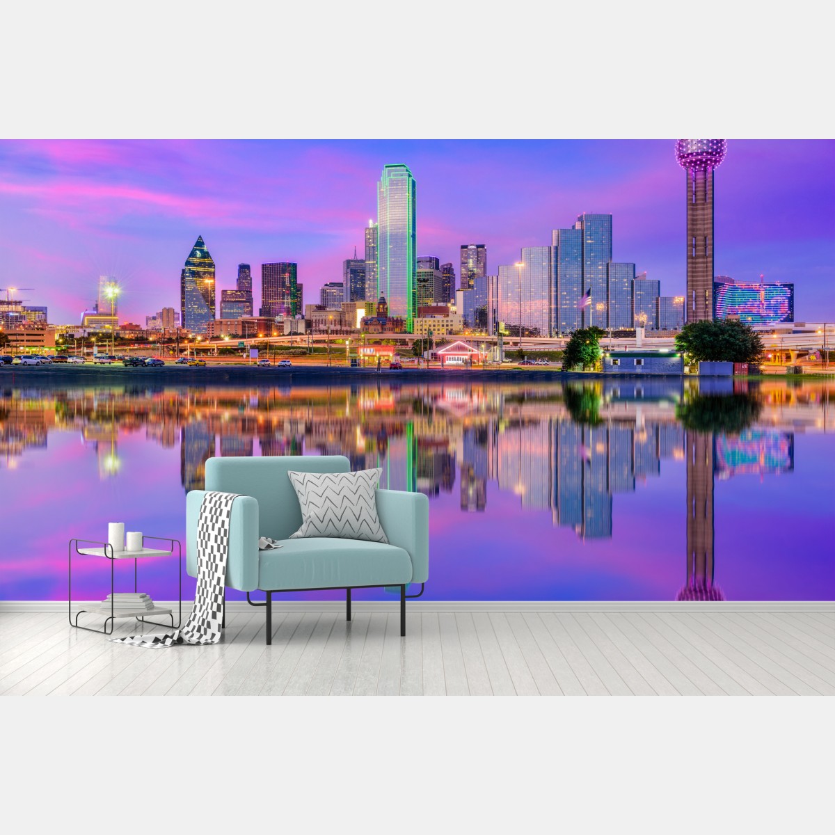 Fototapete Dallas skyline im violetten abendlicht – Wallnifity®