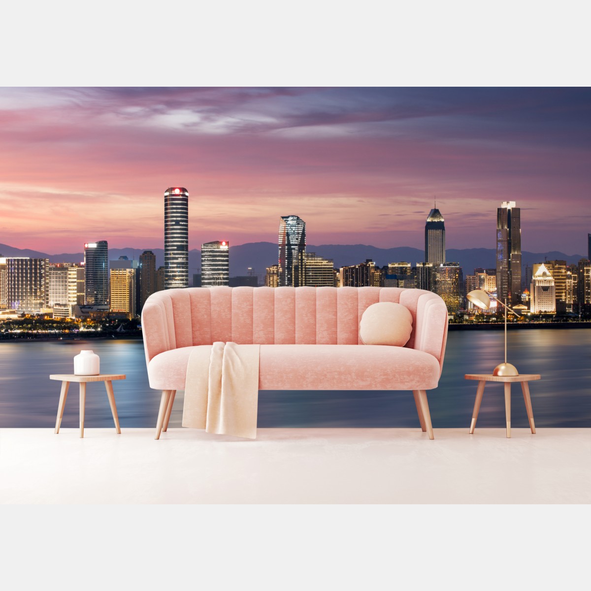 Fototapete ruhige stadtskyline bei dämmerung – Wallnifity®