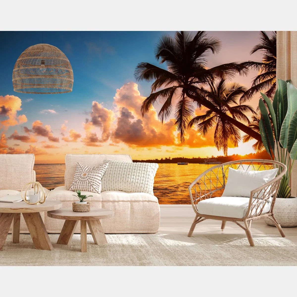 Fototapete tropischer sonnenuntergang mit palmensilhouetten, Dominikanische Republik – Wallnifity®