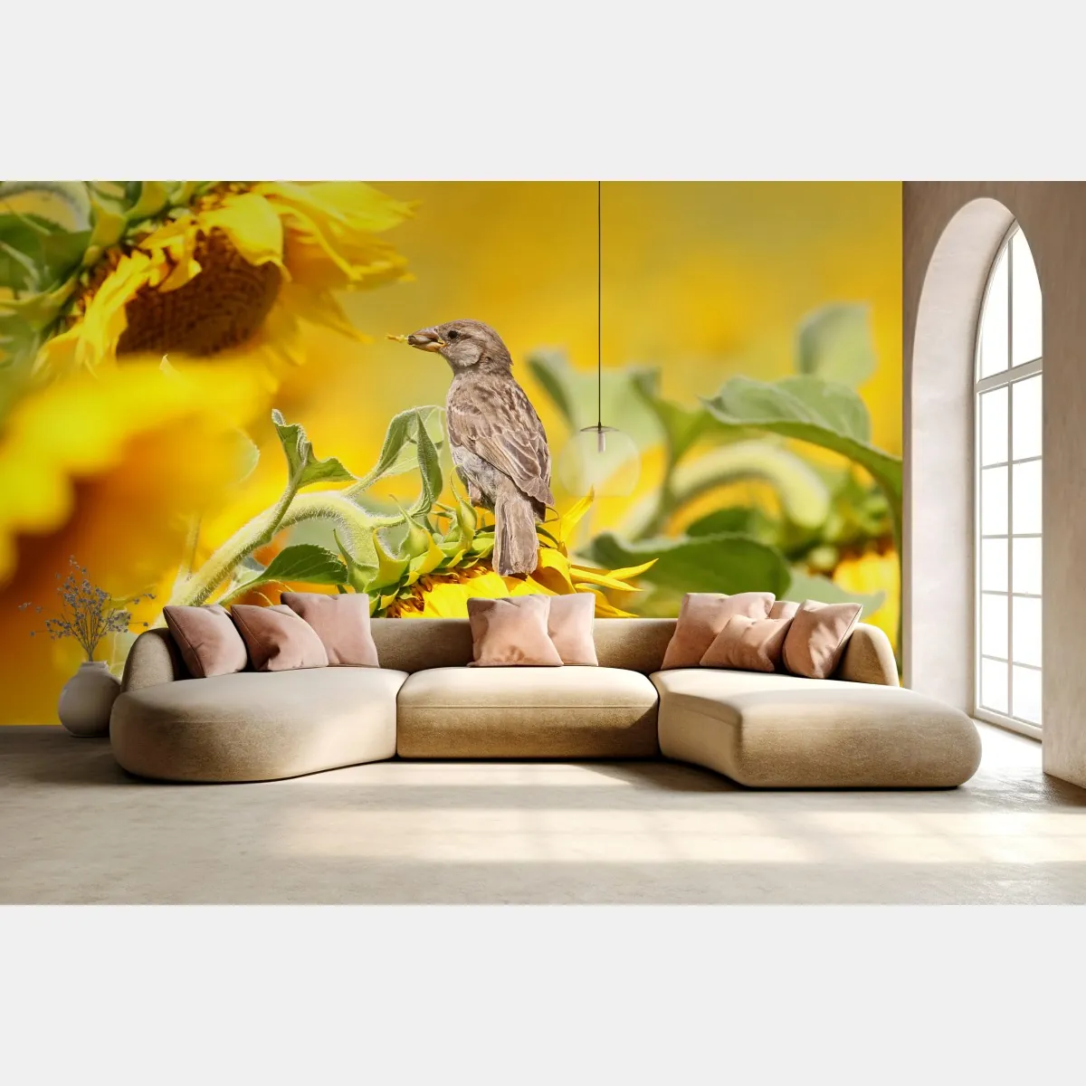 Fototapete spatz auf einer sonnenblume – Wallnifity®