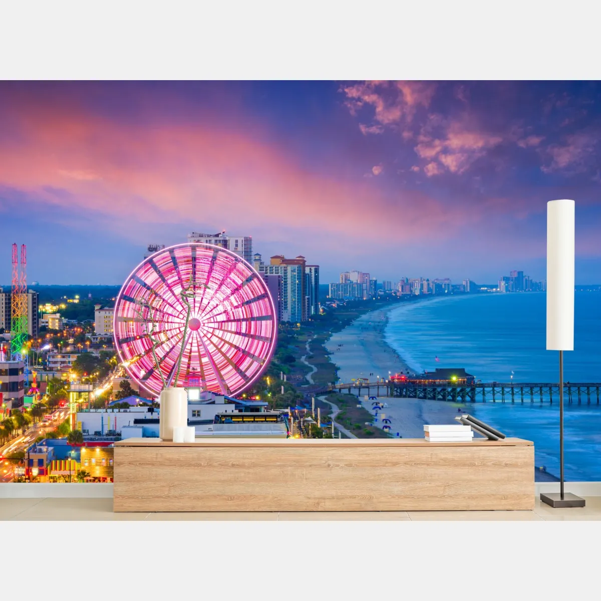 Fototapete Myrtle Beach sonnenuntergang skyline mit riesenrad – Wallnifity®