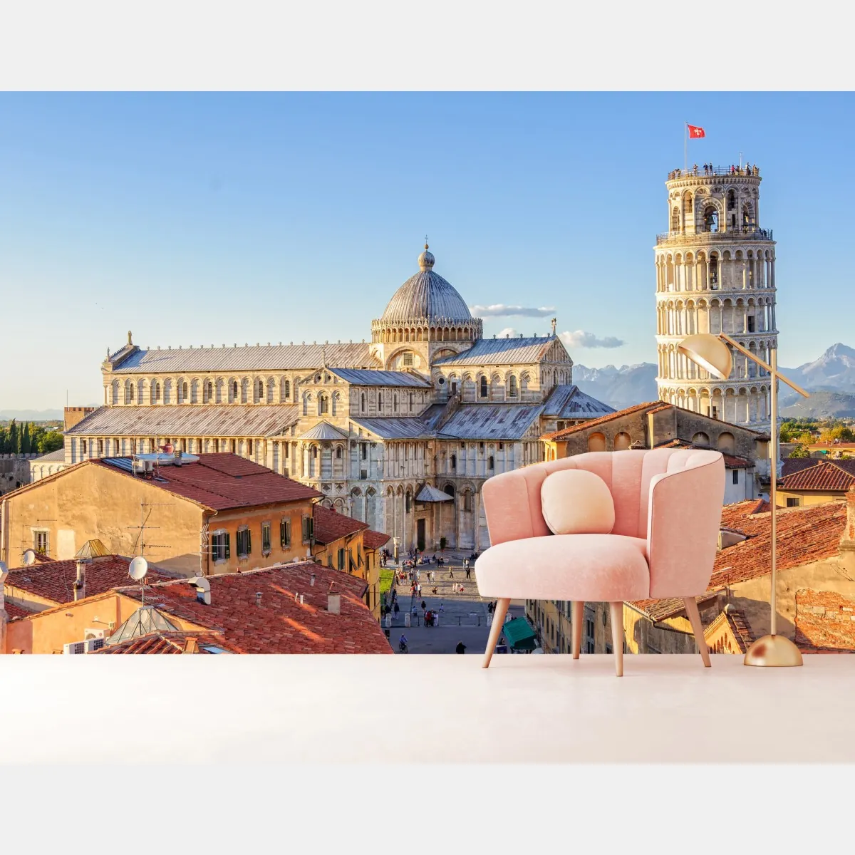 Fototapete sonnenbeschienener blick auf den dom von Pisa und den schiefen turm – Wallnifity®