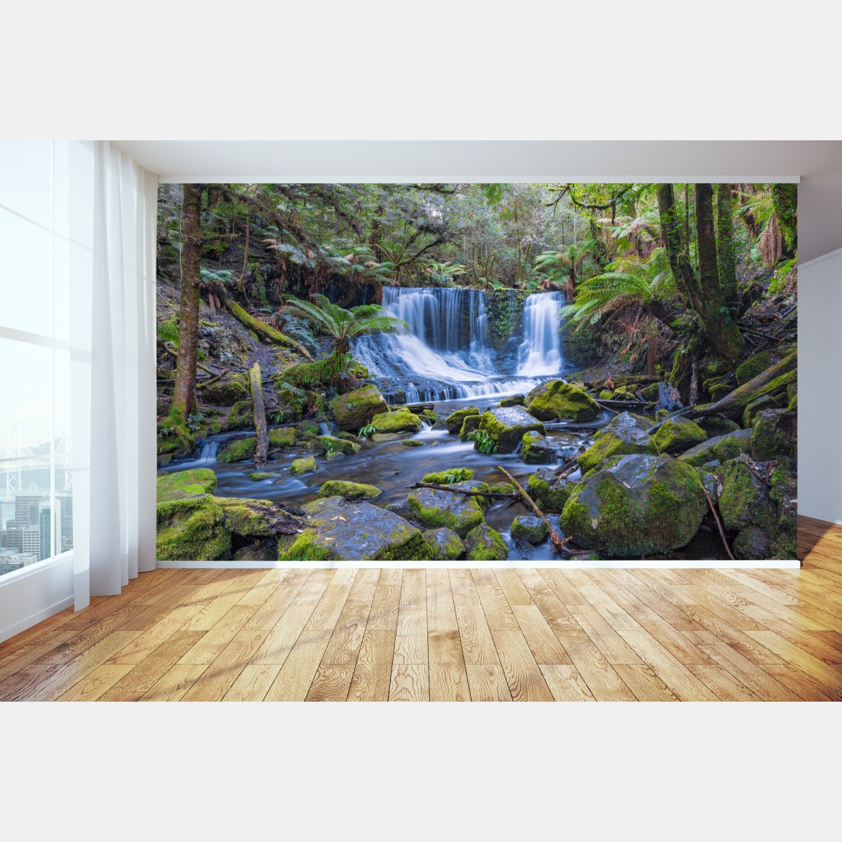 Fototapete friedlicher waldwasserfall – Wallnifity®