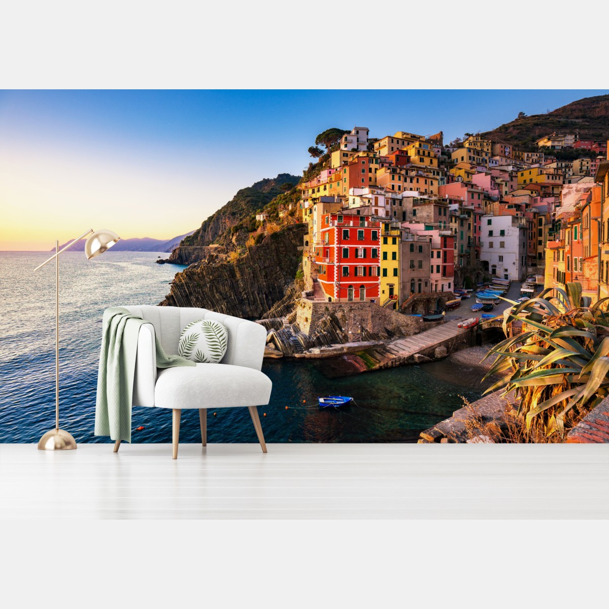 Fototapete sonnenuntergang über Riomaggiore, Cinque Terre – Wallnifity®