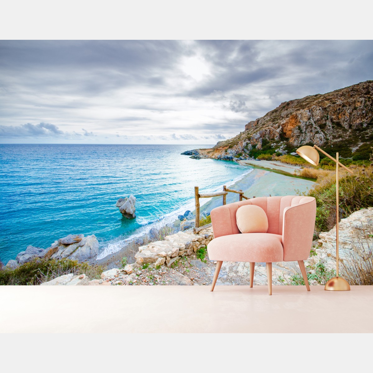 Fototapete ruhige türkisfarbene bucht mit küstenpfad – Wallnifity®
