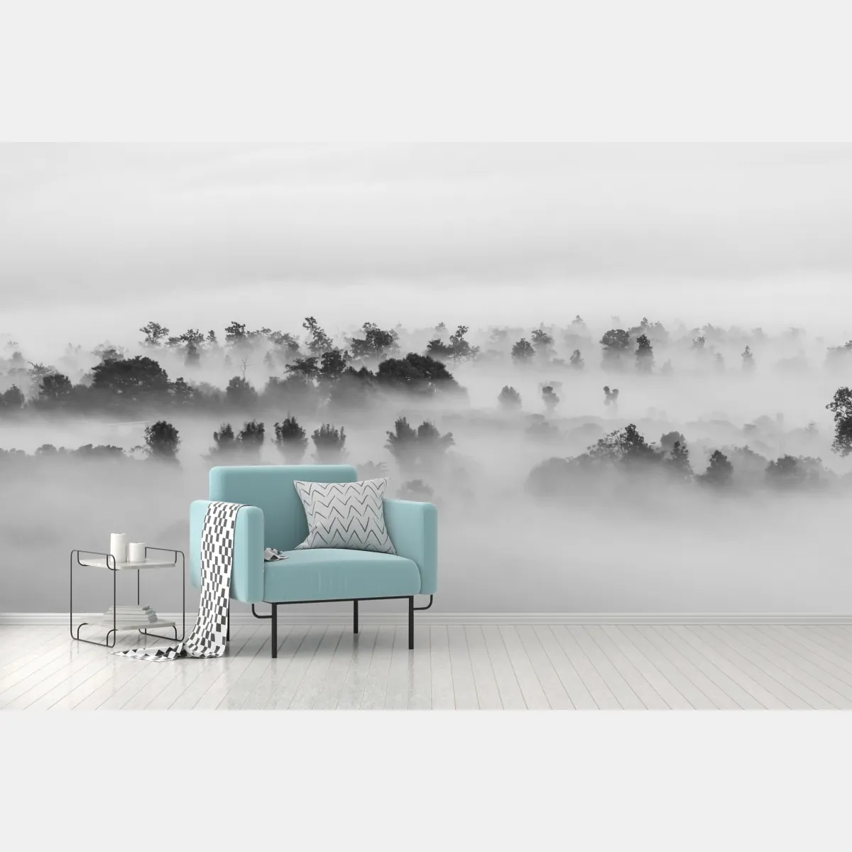 Fototapete nebliger wald in monochrom – Wallnifity®