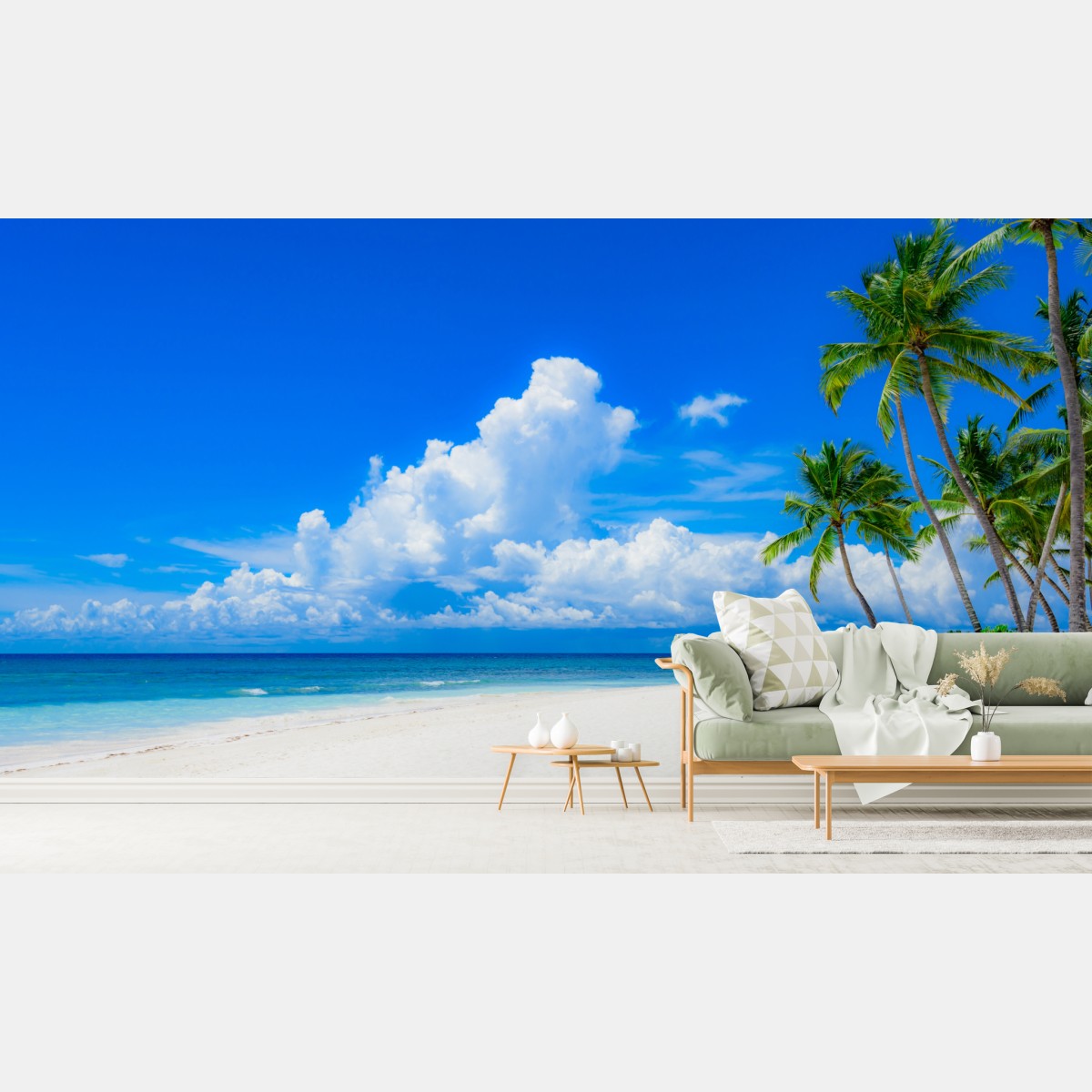 Fototapete tropischer palmenstrand unter blauem himmel – Wallnifity®