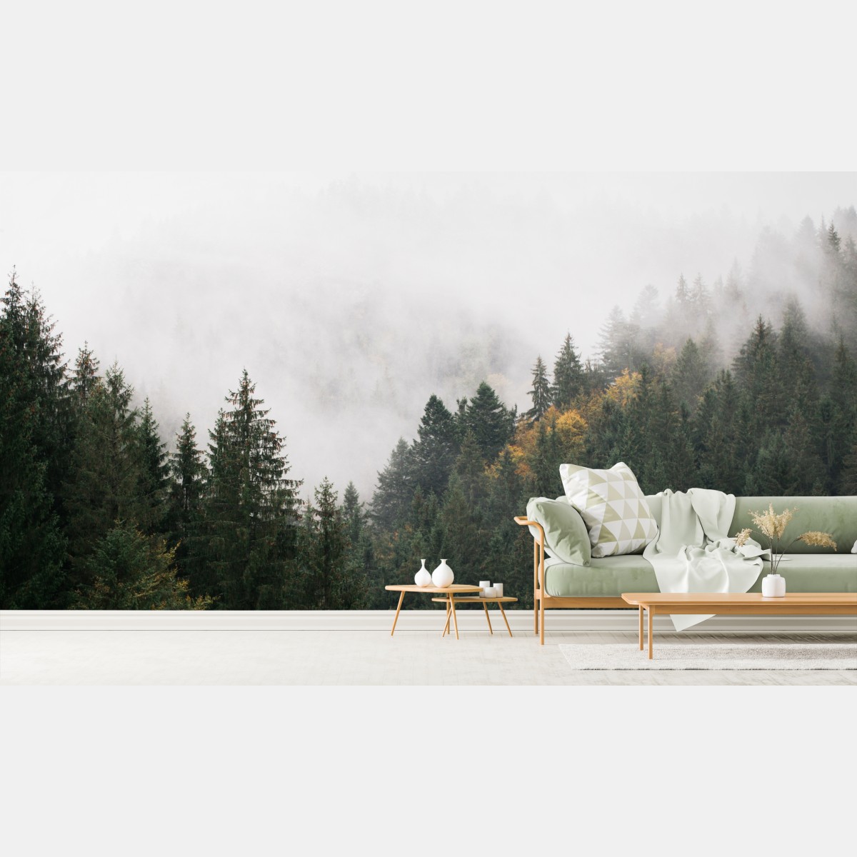 Fototapete nebliger bergwald im dunst – Wallnifity®