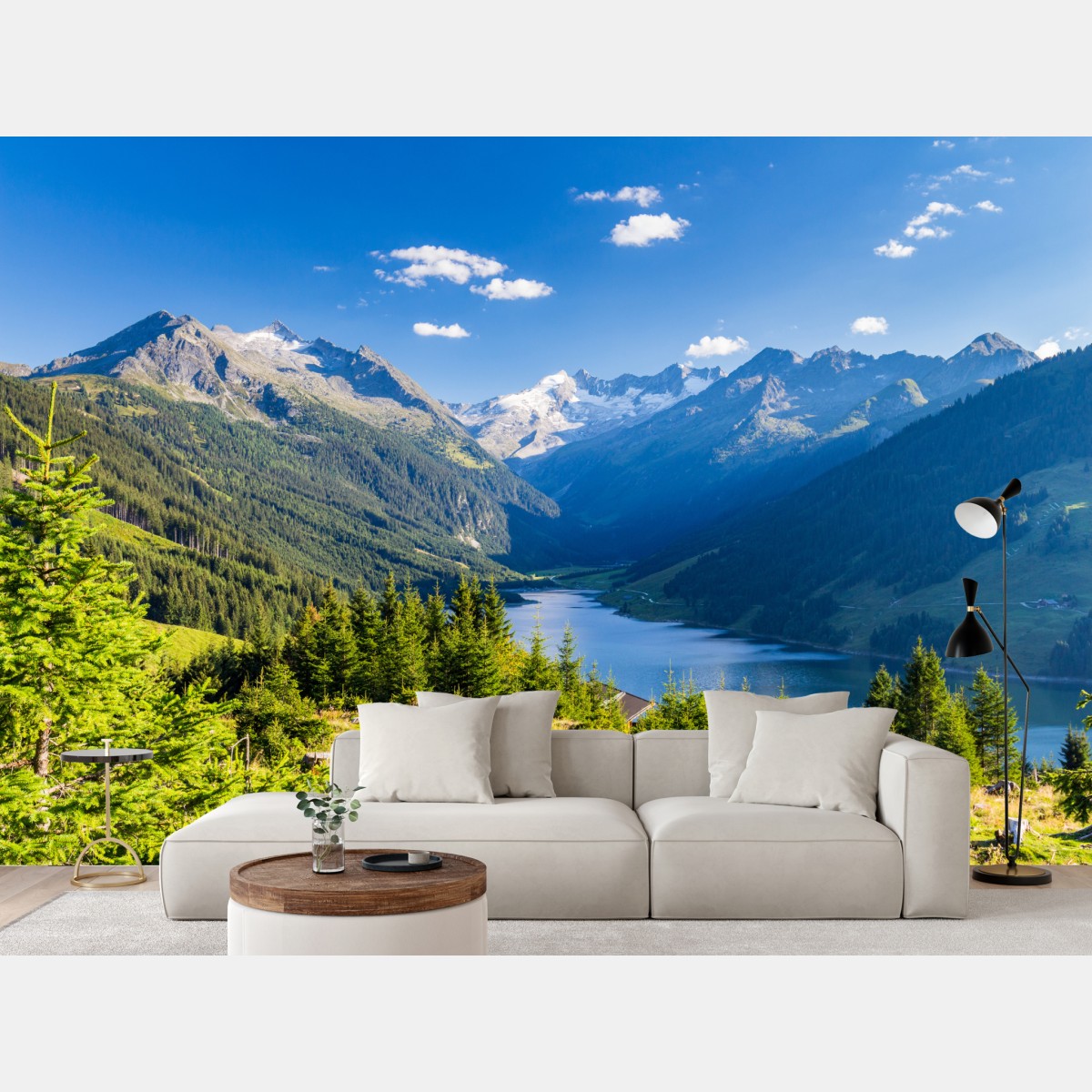 Fototapete ruhiges tal mit alpensee – Wallnifity®