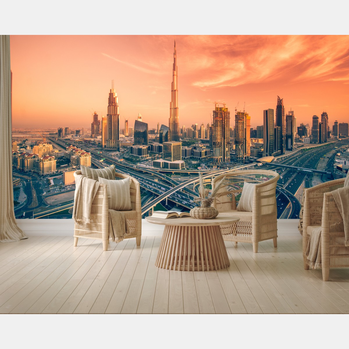 Fototapete Dubai skyline bei sonnenuntergang – Wallnifity®