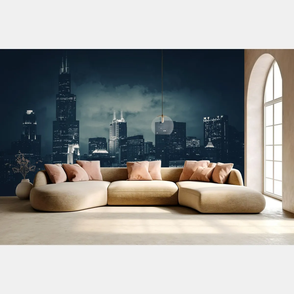 Fototapete Chicago skyline in tiefblauen tönen – Wallnifity®