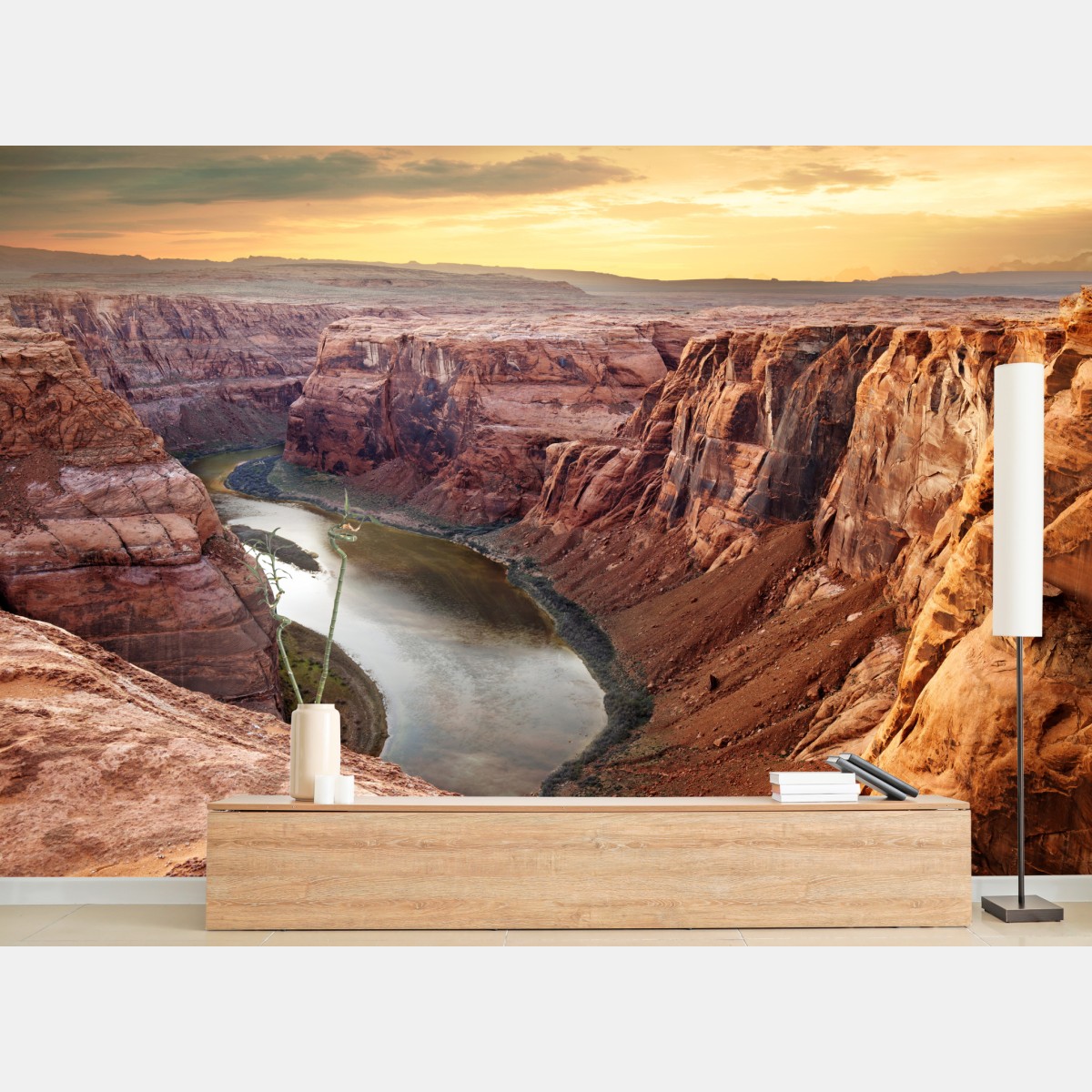 Fototapete sonnenbeschienener canyon bei Horseshoe Bend, Colorado River – Wallnifity®