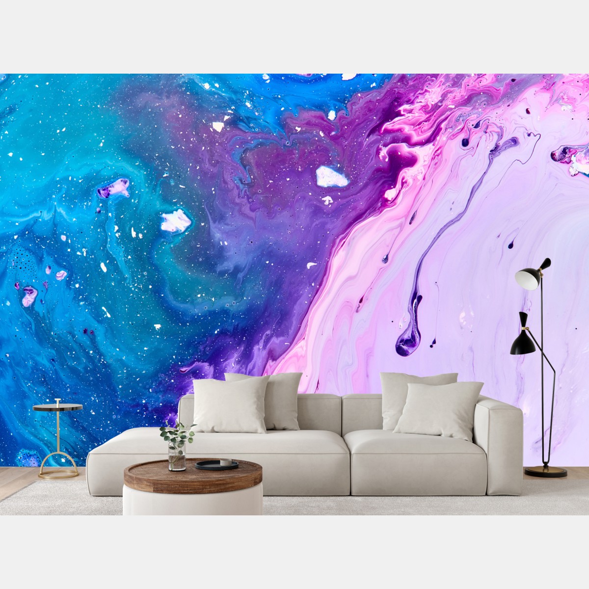 Fototapete lebendige blau-violette abstrakte acrylmalerei – Wallnifity®