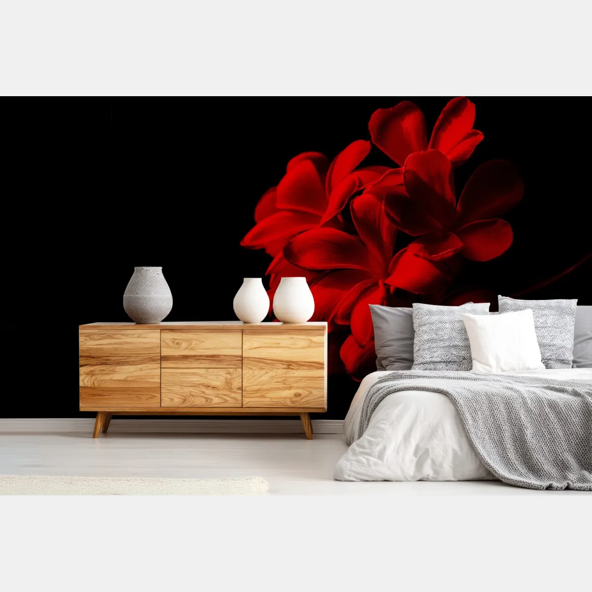 Fototapete rote plumeria auf schwarzem hintergrund – Wallnifity®