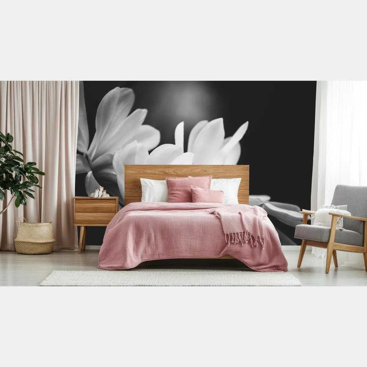 Fototapete schwarzweiß magnolienblüte nahaufnahme – Wallnifity®