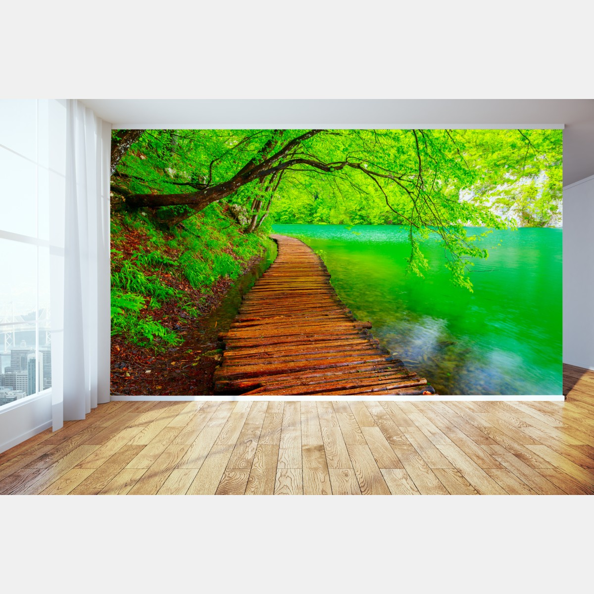 Fototapete ruhiger grüner steg am see – Wallnifity®