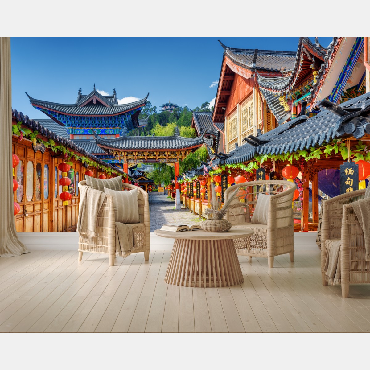 Fototapete Lijiang alte gasse mit laternen – Wallnifity®