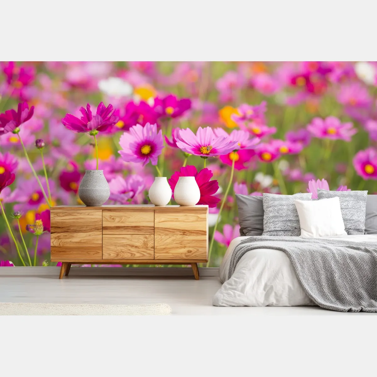 Fototapete rosa kosmeenwiese in blüte – Wallnifity®
